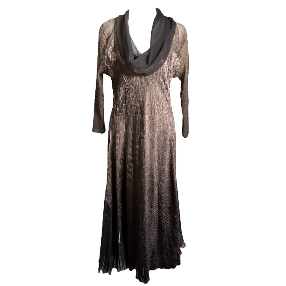 Komarov Ombre Maxi Long Sleeve Cowl Neck Dress sz L